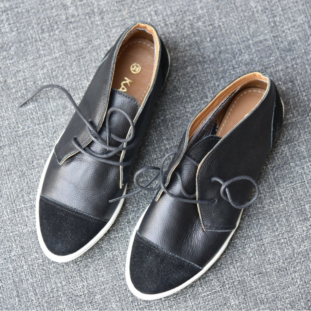 New KAANAS Kampala Pointy Booties Black 8/38 Womens Leather Mid Top Laces Shoes